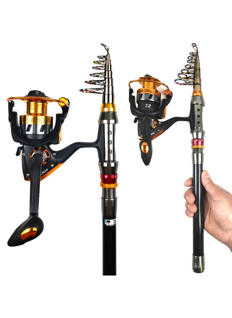 Fishing Rod and Reel Combo Carbon Fiber Telescopic Fishing Rod  Rod Fishing Set -2.1M