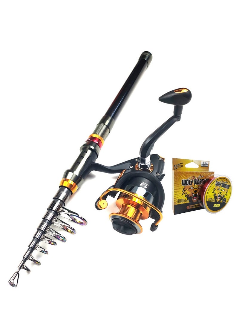 Fishing Rod and Reel Combo Carbon Fiber Telescopic Fishing Rod  Rod Fishing Set -2.1M