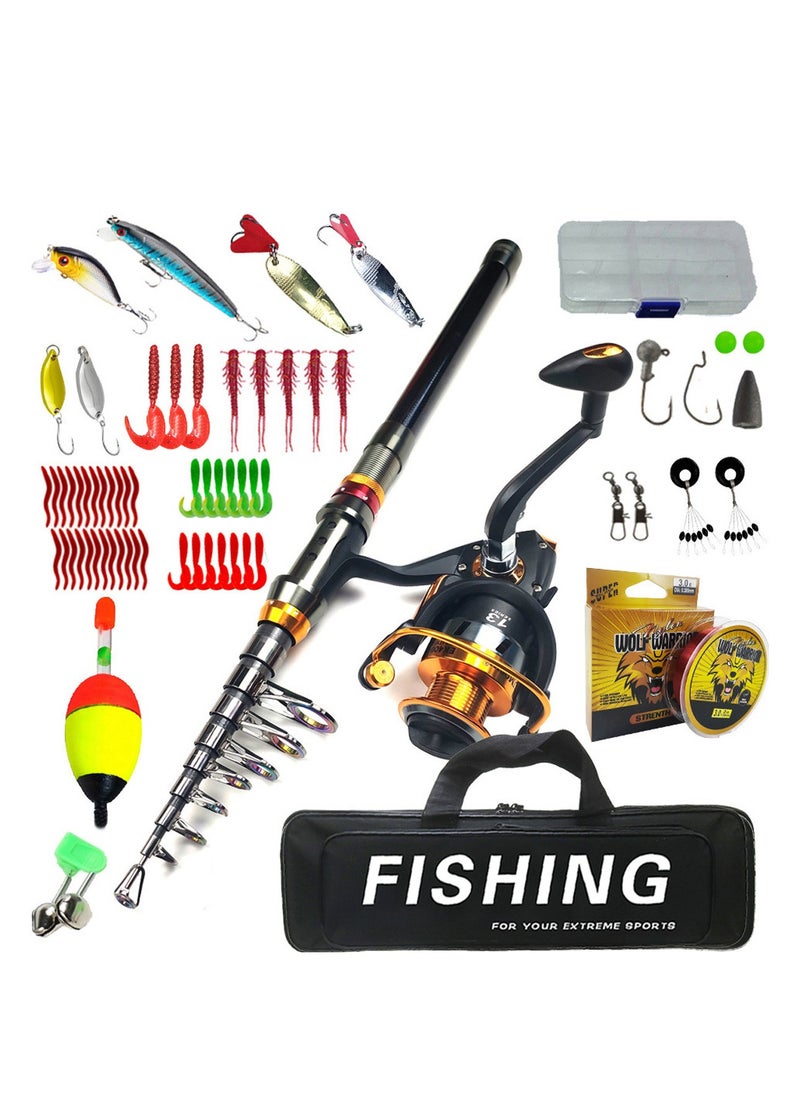 Fishing Rod and Reel Combo Carbon Fiber Telescopic Fishing Rod  Rod Fishing Set -2.1M