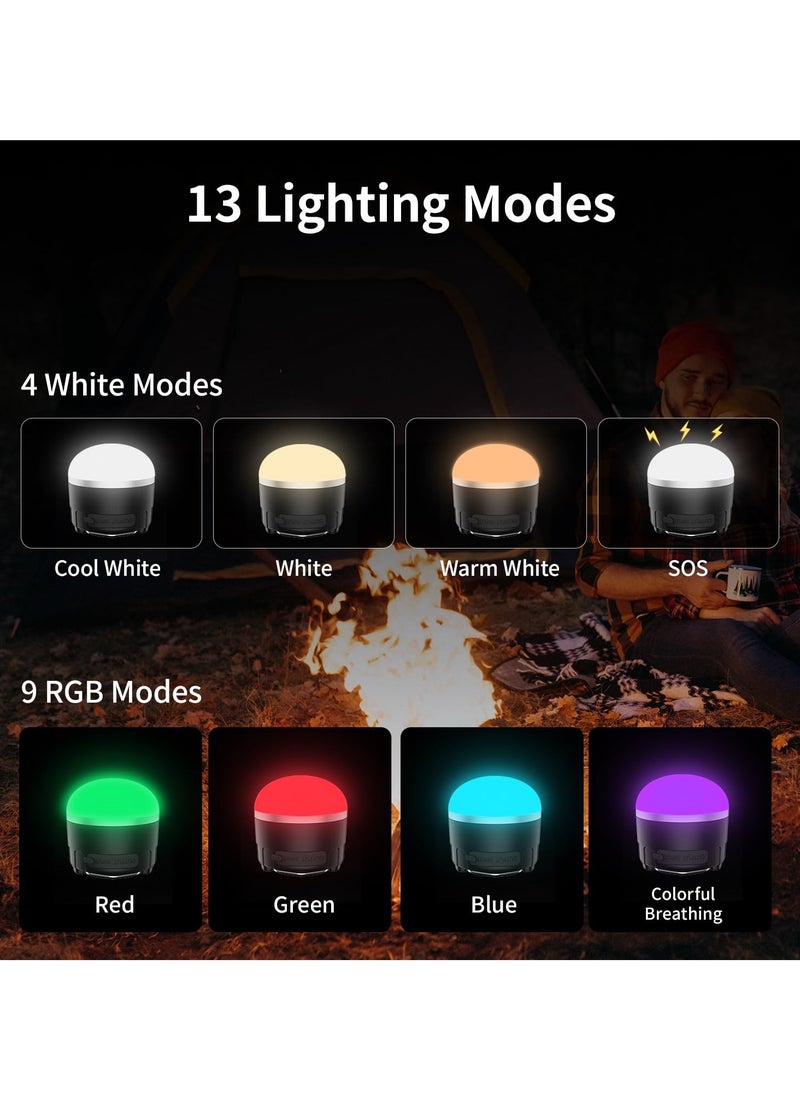 RGB LED Camping Lights Rechargeable - Tent Light with 13 Lighting Modes & Power Bank, IP65 Ultra Waterproof Dustproof Tent Lantern, Portable Tent Lights for Camping Hiking Fishing Emergency Outage