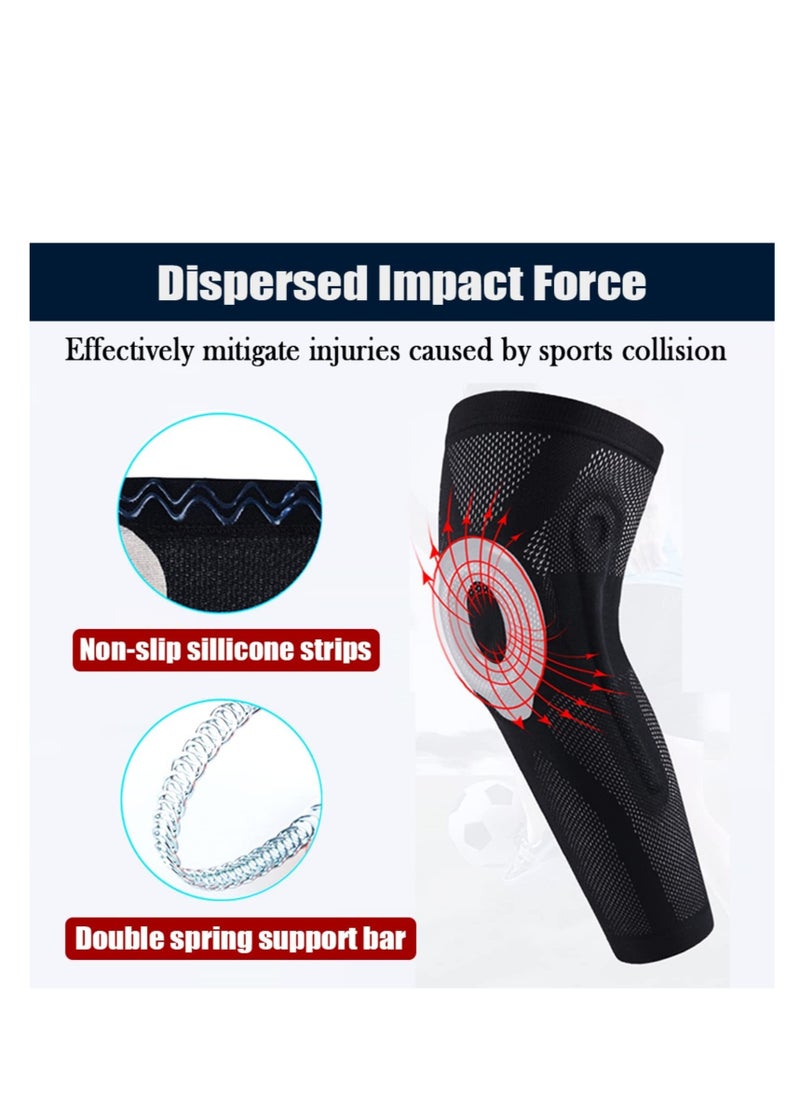 Knee Compression Sleeve, Sport Full Long Leg Knee Compression Sleeve, with Patella Gel Pad & Side Stabilizers, Knee Brace for Pain Relief, for Men Women Running Gym Workout (Black,Large)