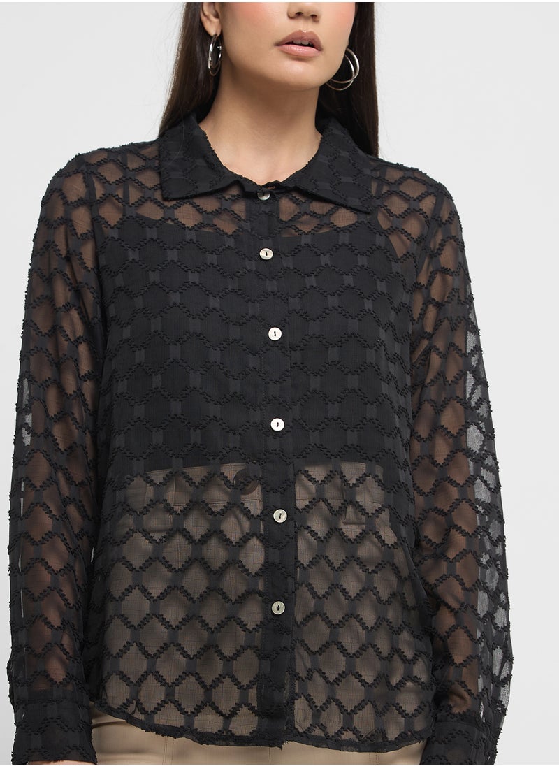 Textured Sheer Button Down Shirt