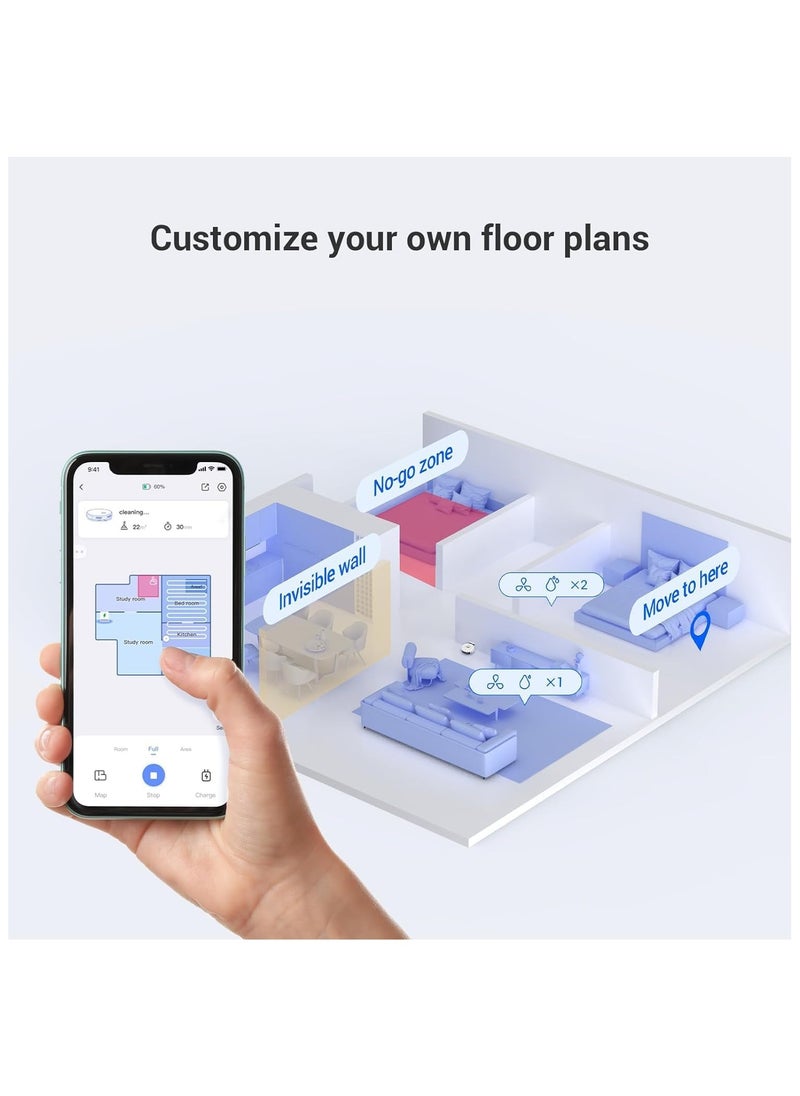 EZVIZ Robot Vacuum Cleaner, LiDAR Navigation Obstacle Detection, 4000Pa Suction, Carpet Detection, Water Tank 300 ml, 180 min Battery, APP/Alexa Control, RE5, White