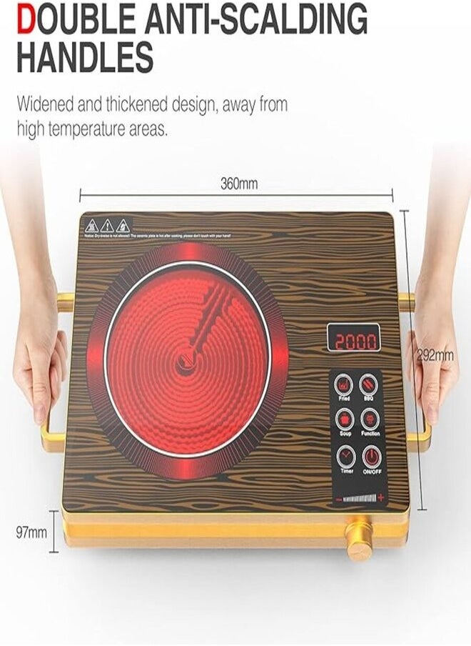 Infrared Cooker, Electric Ceramic Cooker with Adjustable Power Levels, LED Sensor Touch, Timer, Overheat Protection, Portable Electric Hob, Electric Burner Stove