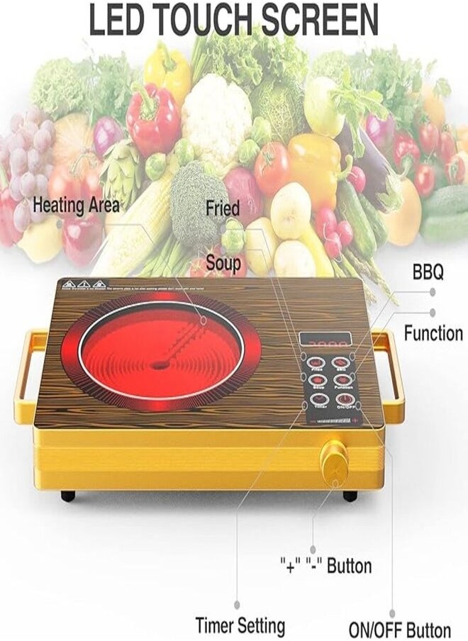 Infrared Cooker, Electric Ceramic Cooker with Adjustable Power Levels, LED Sensor Touch, Timer, Overheat Protection, Portable Electric Hob, Electric Burner Stove