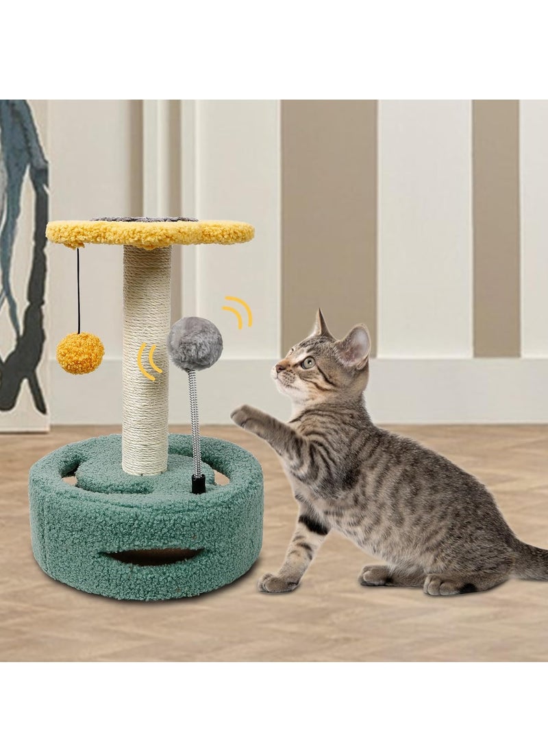 Cat Scratching Post, Flower Cat Scratchers Trees for Indoor Cats with Interactive Cat Toys, Featuring with Spring Ball, Hanging Ball, Turntable and Bell Ball