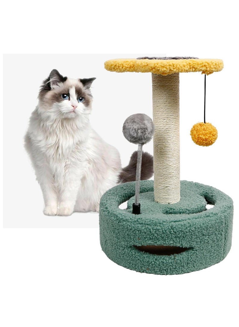 Cat Scratching Post, Flower Cat Scratchers Trees for Indoor Cats with Interactive Cat Toys, Featuring with Spring Ball, Hanging Ball, Turntable and Bell Ball