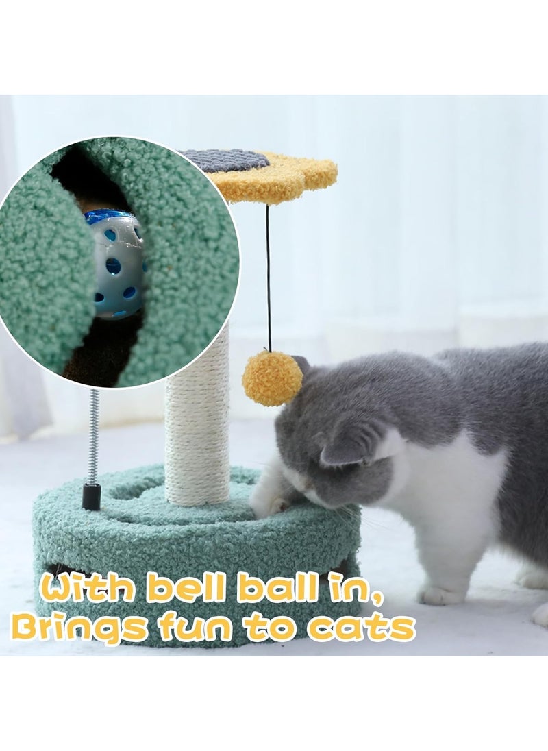 Cat Scratching Post, Flower Cat Scratchers Trees for Indoor Cats with Interactive Cat Toys, Featuring with Spring Ball, Hanging Ball, Turntable and Bell Ball