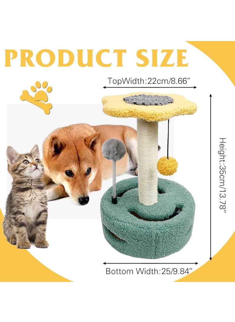 Cat Scratching Post, Flower Cat Scratchers Trees for Indoor Cats with Interactive Cat Toys, Featuring with Spring Ball, Hanging Ball, Turntable and Bell Ball