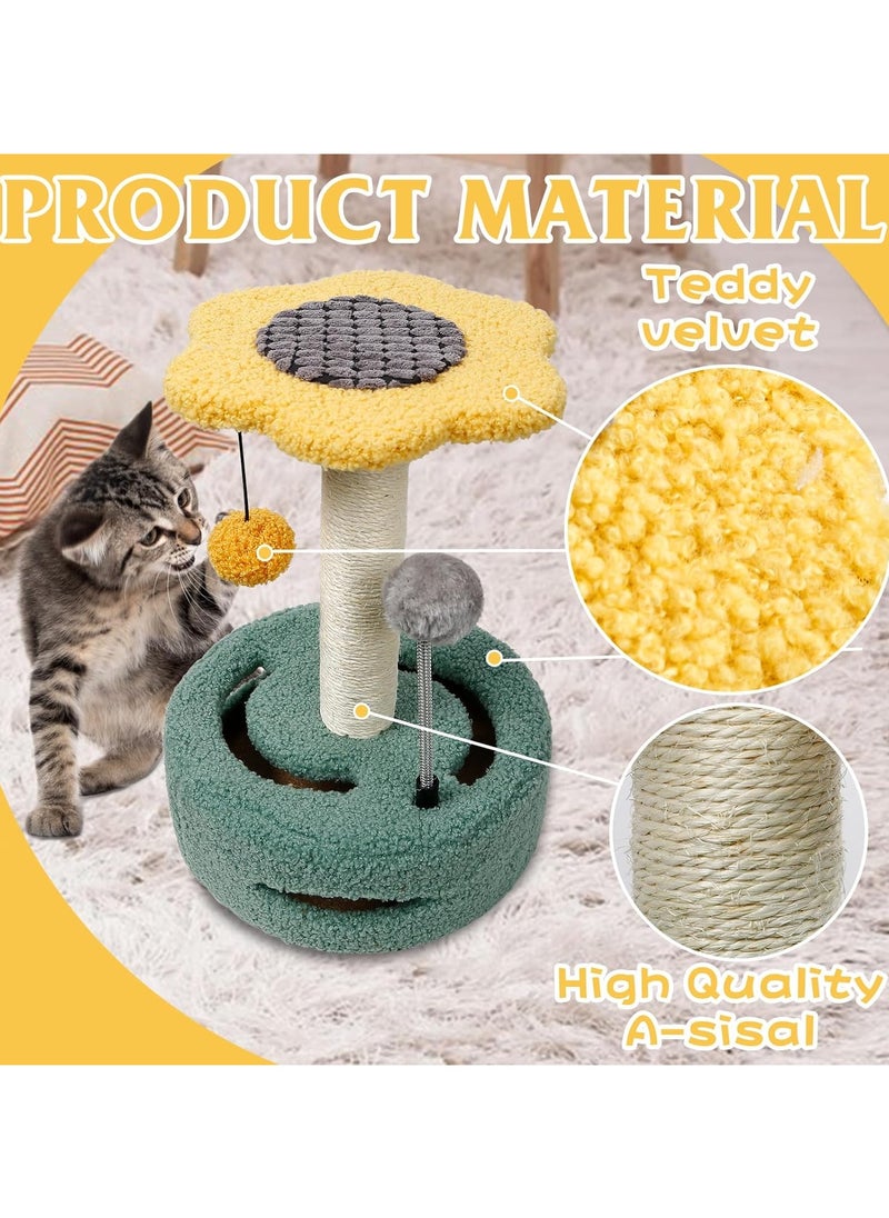 Cat Scratching Post, Flower Cat Scratchers Trees for Indoor Cats with Interactive Cat Toys, Featuring with Spring Ball, Hanging Ball, Turntable and Bell Ball