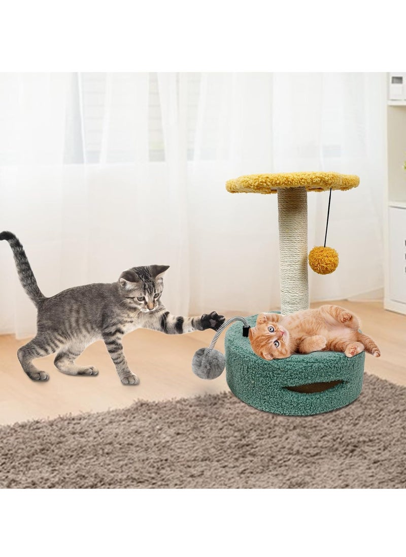 Cat Scratching Post, Flower Cat Scratchers Trees for Indoor Cats with Interactive Cat Toys, Featuring with Spring Ball, Hanging Ball, Turntable and Bell Ball