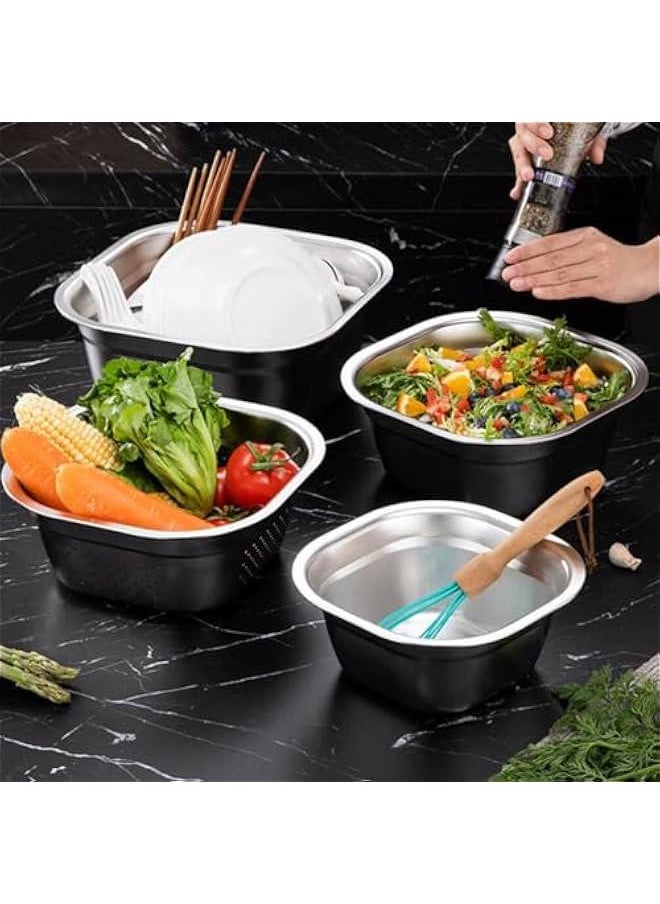 24cmSquare Basin Buffet Food Tray Buffet Server Dish Buffet Pan Stainless Steel Vegetable Washing Basin Kitchen Soup Basin Fruit Washing Bowls Kitchen Gadget Steel Bowls Canteen Tray