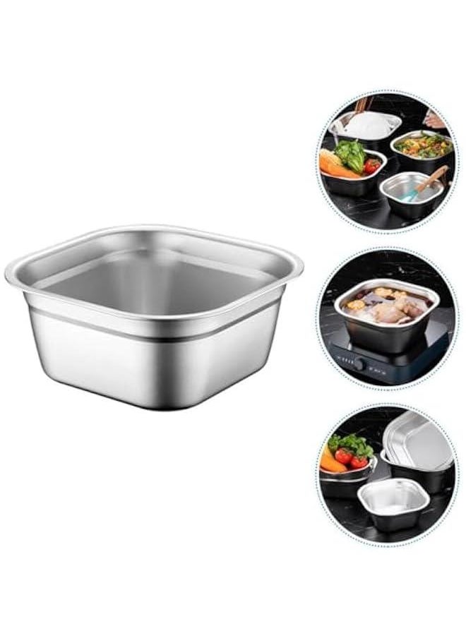 24cmSquare Basin Buffet Food Tray Buffet Server Dish Buffet Pan Stainless Steel Vegetable Washing Basin Kitchen Soup Basin Fruit Washing Bowls Kitchen Gadget Steel Bowls Canteen Tray
