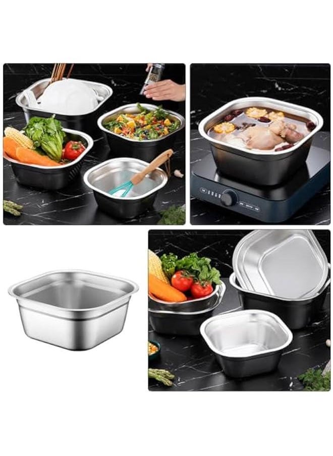 24cmSquare Basin Buffet Food Tray Buffet Server Dish Buffet Pan Stainless Steel Vegetable Washing Basin Kitchen Soup Basin Fruit Washing Bowls Kitchen Gadget Steel Bowls Canteen Tray