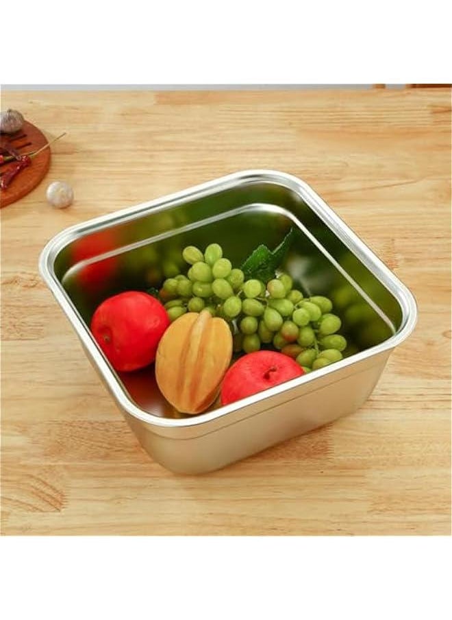 24cmSquare Basin Buffet Food Tray Buffet Server Dish Buffet Pan Stainless Steel Vegetable Washing Basin Kitchen Soup Basin Fruit Washing Bowls Kitchen Gadget Steel Bowls Canteen Tray