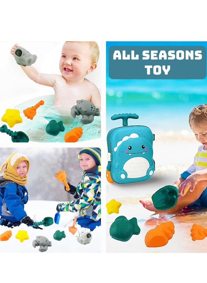 Beach Toys for Toddlers, Toddler Sand Toys Set with Water Wheel, Animal Molds, Watering Can, Sand Scoop in Cute Dinosaur Case | Essential Summer Travel & Bathtub Toys for Kids