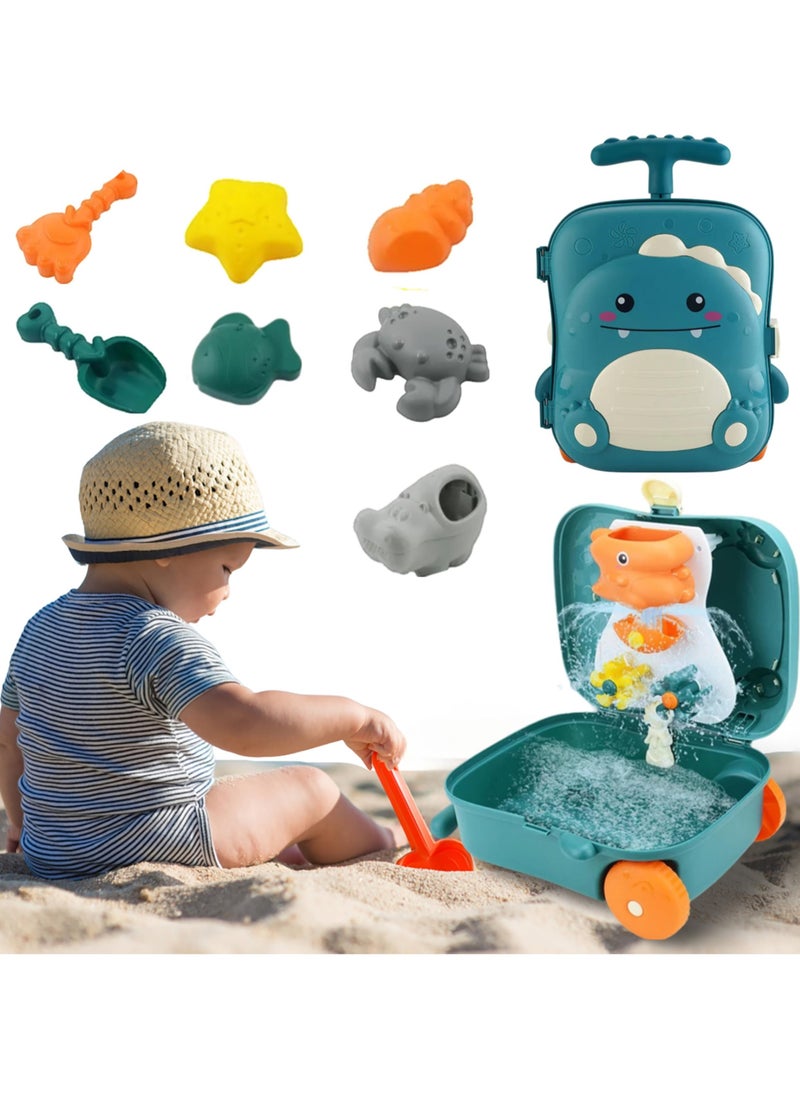 Beach Toys for Toddlers, Toddler Sand Toys Set with Water Wheel, Animal Molds, Watering Can, Sand Scoop in Cute Dinosaur Case | Essential Summer Travel & Bathtub Toys for Kids