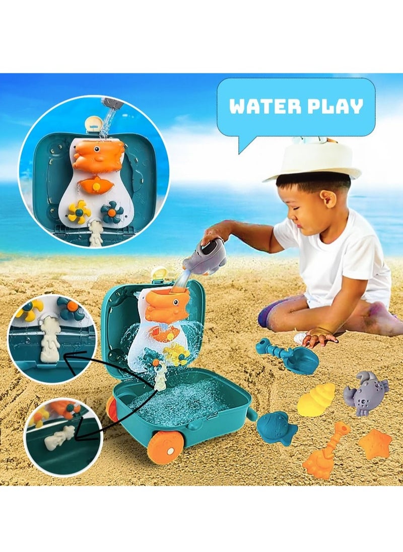 Beach Toys for Toddlers, Toddler Sand Toys Set with Water Wheel, Animal Molds, Watering Can, Sand Scoop in Cute Dinosaur Case | Essential Summer Travel & Bathtub Toys for Kids