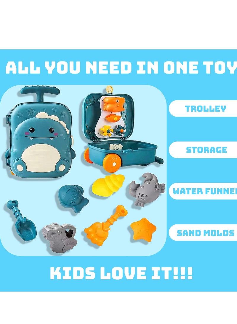 Beach Toys for Toddlers, Toddler Sand Toys Set with Water Wheel, Animal Molds, Watering Can, Sand Scoop in Cute Dinosaur Case | Essential Summer Travel & Bathtub Toys for Kids