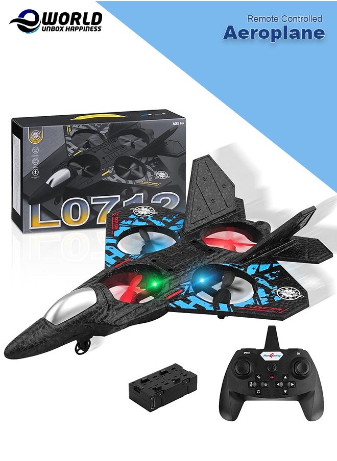 RC Aeroplane 2.4GHz Remote Controlled Floating Fighter Plane Quadcopter, RTF Toy for Beginners, Kids & Adults, with Colored Lights, USB Charging, One-Button 3D Roll, and 360° Surround Stunts