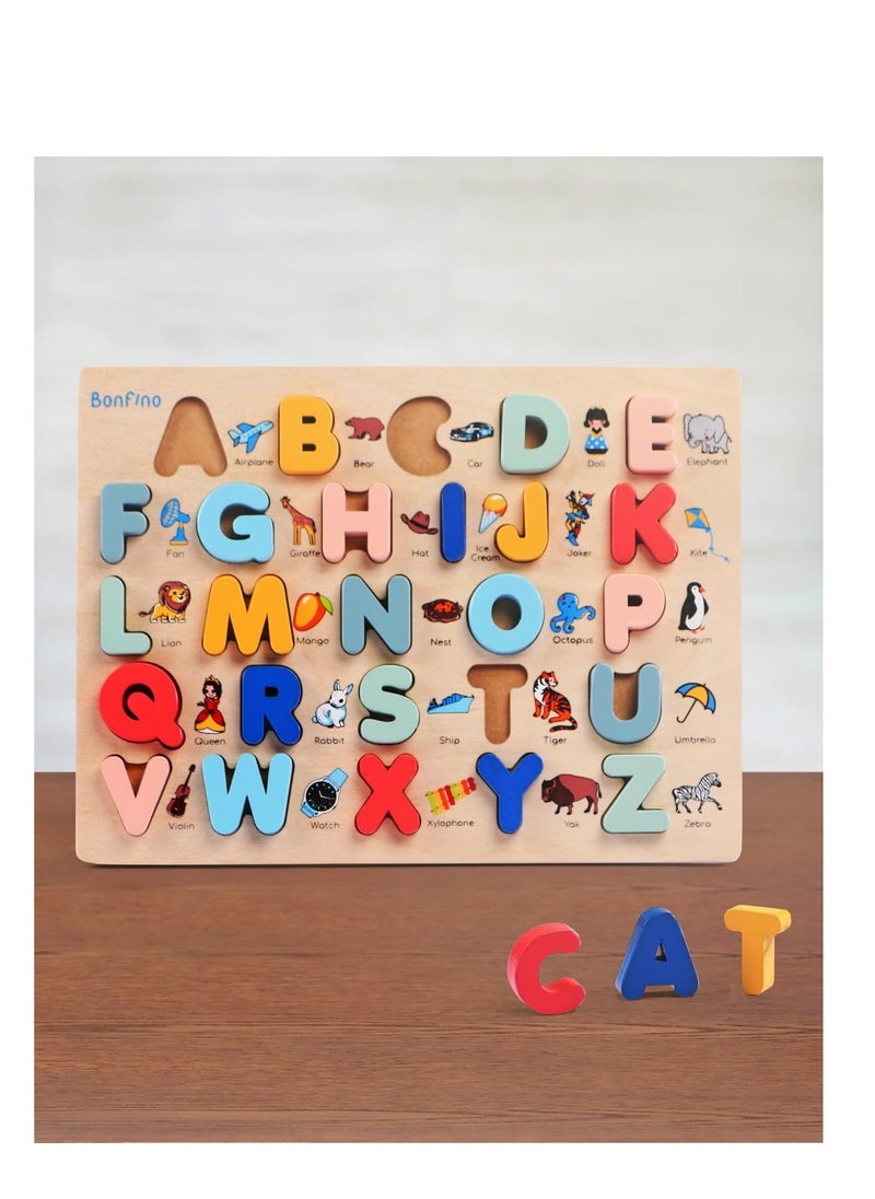 Bonfino capital alphabet wooden puzzle for kids