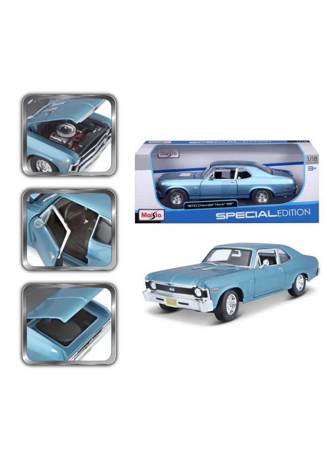 Maisto Chevrolet Nova SS Coupe 1970 Diecast Model Car (1:18, Metallic Blue)