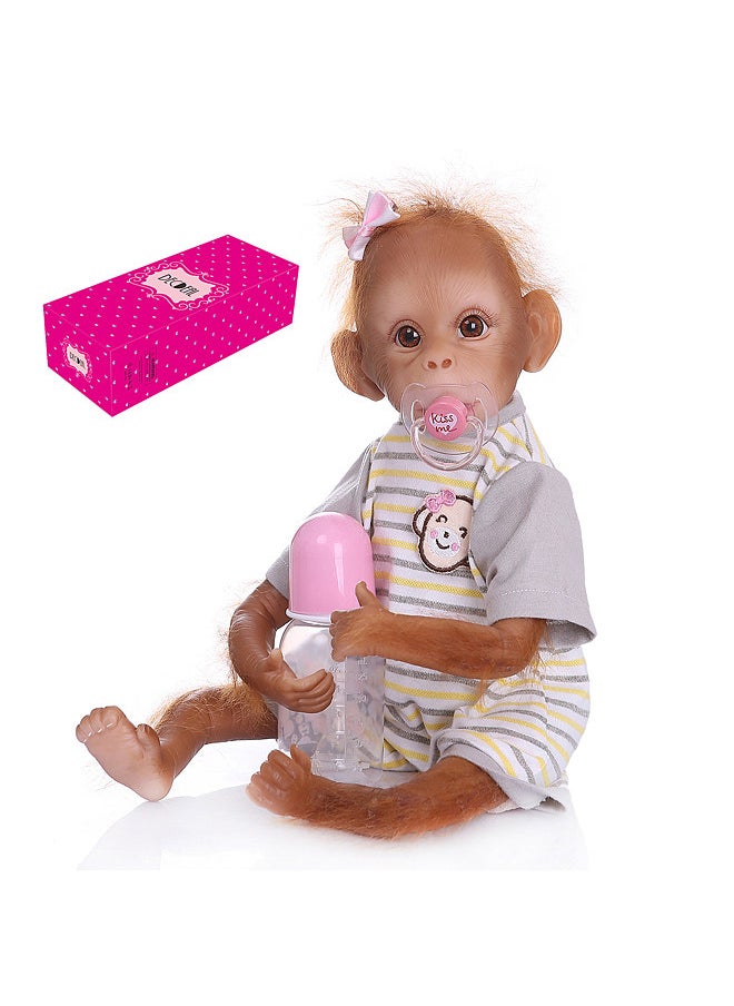 Decdeal Realistic Baby Monkey Doll 16 inch 40 cm Lifelike Reborn Baby Monkey Handmade Detailed Painting Art Dolls with Yellow Stripe T-shirt