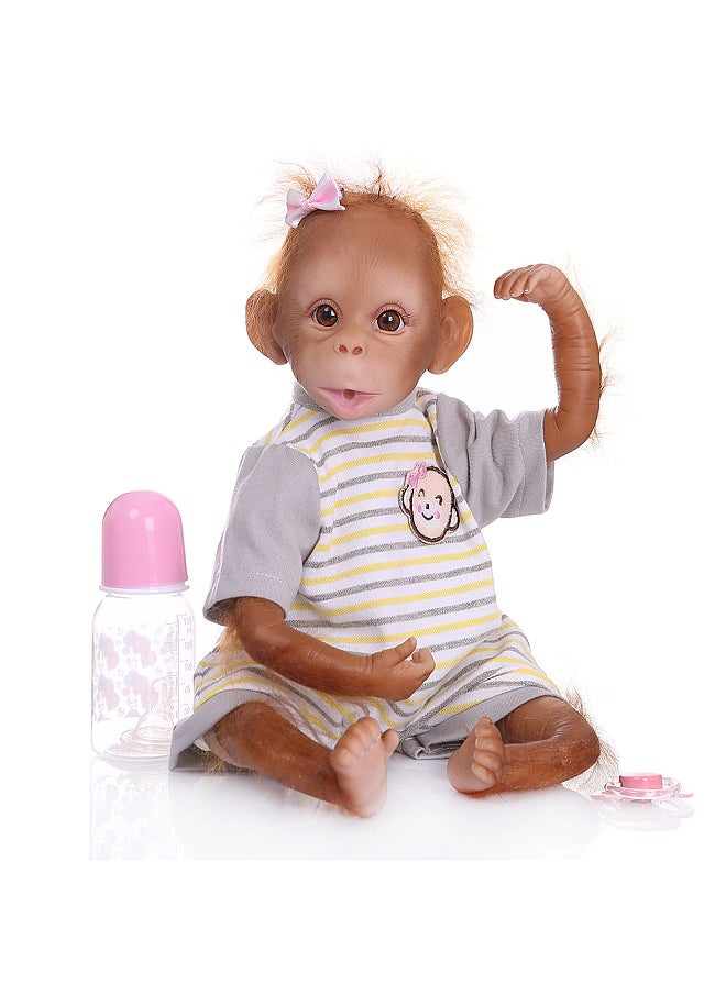 Decdeal Realistic Baby Monkey Doll 16 inch 40 cm Lifelike Reborn Baby Monkey Handmade Detailed Painting Art Dolls with Yellow Stripe T-shirt