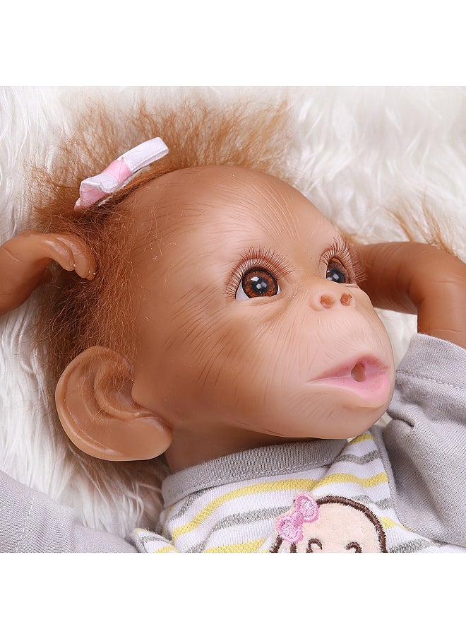 Decdeal Realistic Baby Monkey Doll 16 inch 40 cm Lifelike Reborn Baby Monkey Handmade Detailed Painting Art Dolls with Yellow Stripe T-shirt