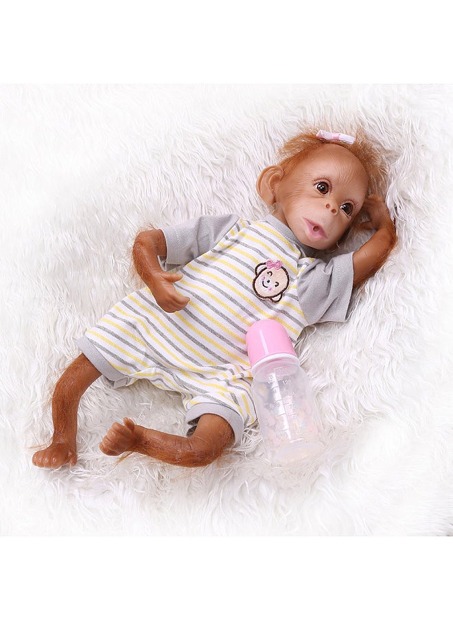 Decdeal Realistic Baby Monkey Doll 16 inch 40 cm Lifelike Reborn Baby Monkey Handmade Detailed Painting Art Dolls with Yellow Stripe T-shirt