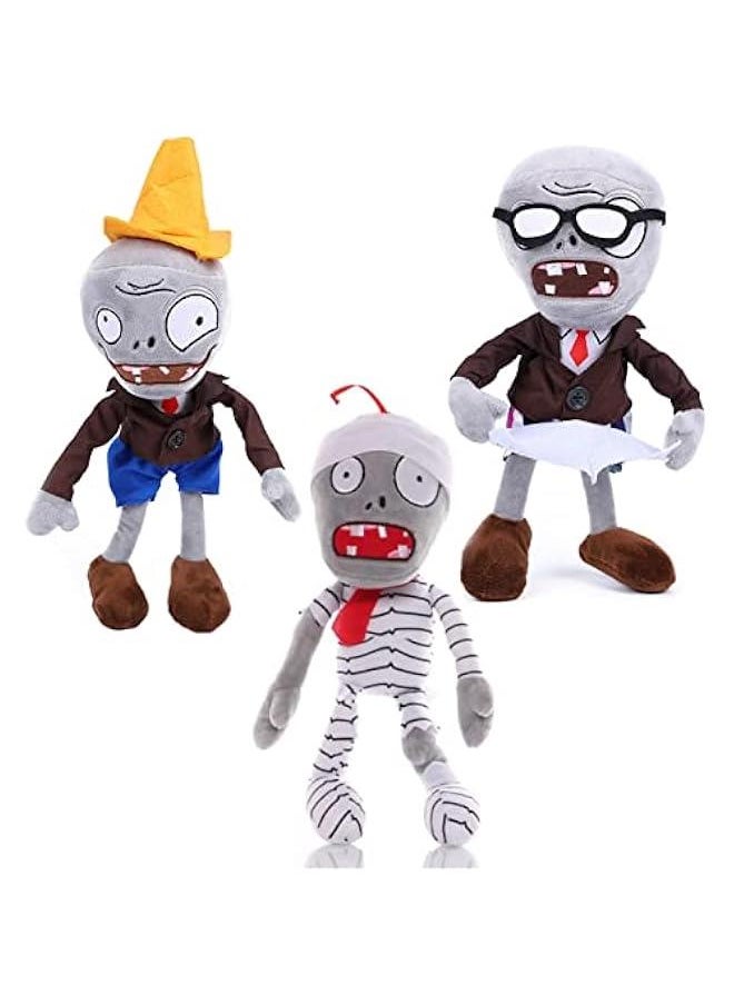 3 PCS Plants and Zombies Conehead Plush Sets Toy, 1 2 Stuffed Soft Newspaper Zombie Doll, Mummy PVZ Figure Doll New