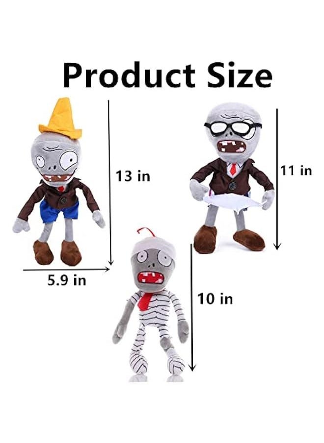3 PCS Plants and Zombies Conehead Plush Sets Toy, 1 2 Stuffed Soft Newspaper Zombie Doll, Mummy PVZ Figure Doll New