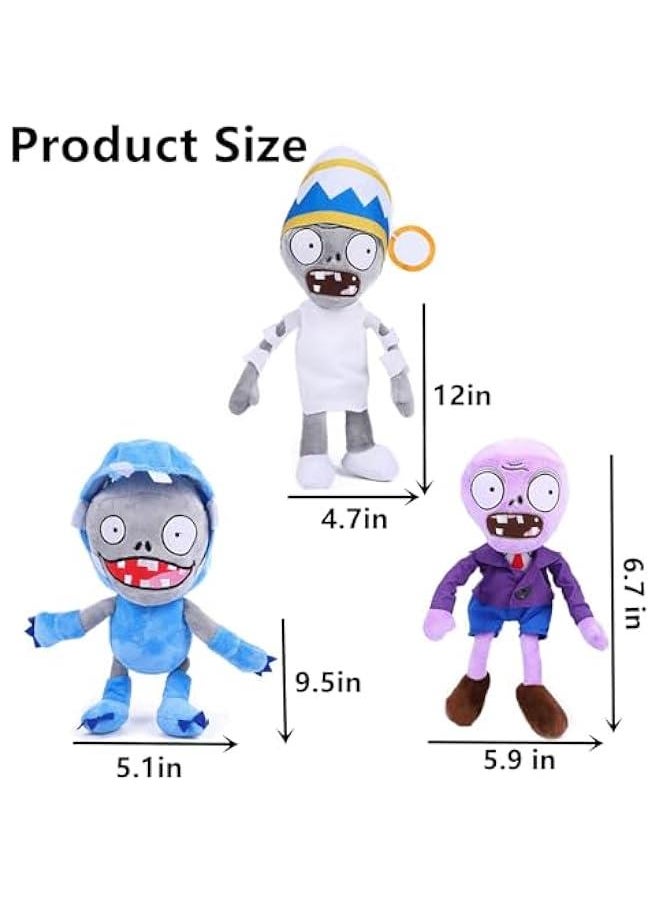 3 PCS Plants and Zombies Plush Buckethead Zombie Sets Toy Purple, 1 2 Stuffed Soft Missile Zombie Imp Doll, Barrel Buckethead Zombies PVZ Plush Figure Doll New