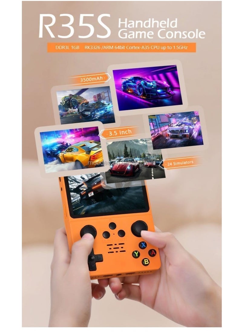 R35S Retro Handheld Game Console with 3.5 Inch IPS HD Display, Linux System, 64GB Inbuilt Games – Compact Pocket Video Game (White)