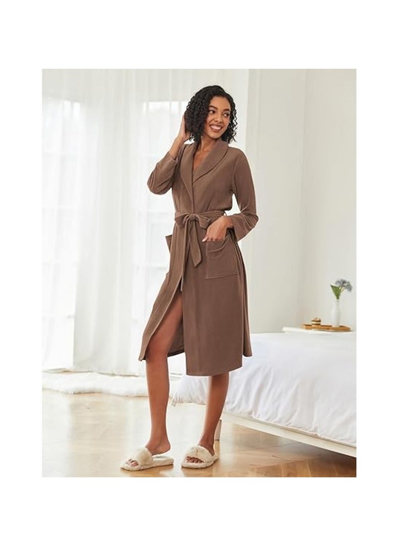 Cotton Plain Bathrobe Brown