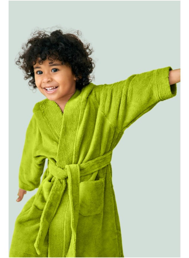 Daffodil (Green) Premium 8 Year Kids Hooded Bathrobe (112x113 Cm) Terry Cotton, Highly Absorbent and Quick dry, Hotel and Spa Quality Bathrobe for Boy and Girl-400 Gsm