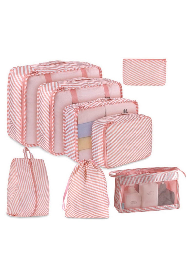 Packing cubes Travel luggage Organizer Waterproof Mesh Lightweight Suitcase storage bag Clothing Laundry Bag Shoe Bag Travel Series 8pieces/Set (Pink)