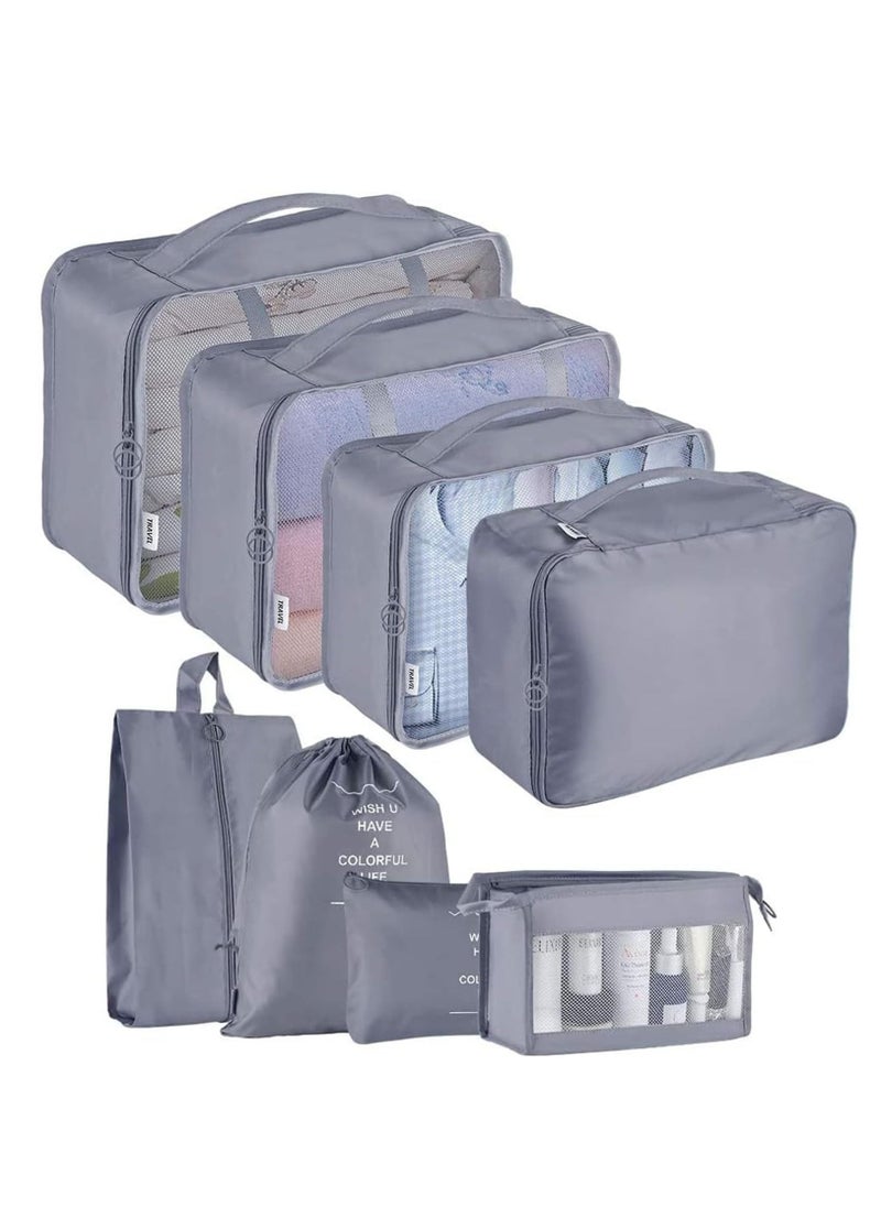 8Pcs/set Large Capacity Luggage Storage Bags for Packing Cube Clothes Underwear Cosmetic Travel Organizer Bag Toiletries Pouch (Grey)