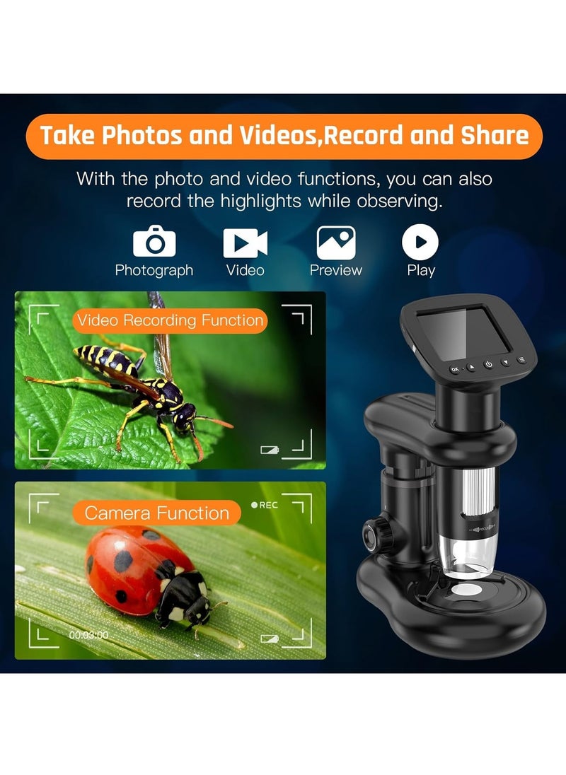 Kids Microscope Including 32GB SD Card and 12 Dspecimens Handheld Digital Microscope with 2 IPS Screen Take Pictures Videos Download to PC Mac 1000X Pocket Microscope