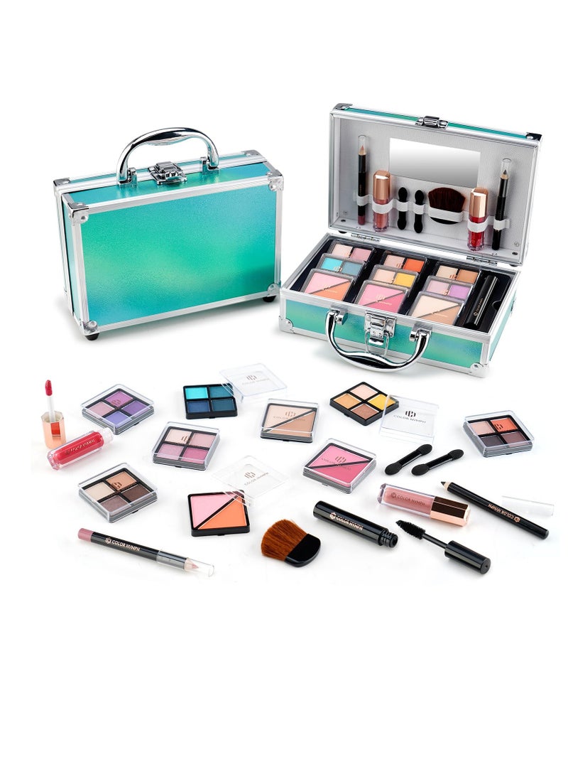 Color Nymph Beginner Makeup Kits For Teens With Train Case Included Full Makeup Kit Eyeshadow Palette Blushes Bronzer Highlighter Lipstick Brushes Mirror (Green)