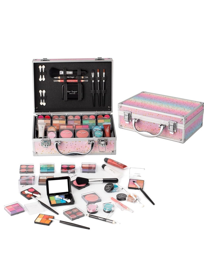 Hot Sugar Makeup Kit for Teenager Girls - Full Starter Cosmetics Set with Eye Shadow Lip Balm Blush Lip Gloss Brush Lip Pencil Eye Pencil and Mirror (Rainbow)