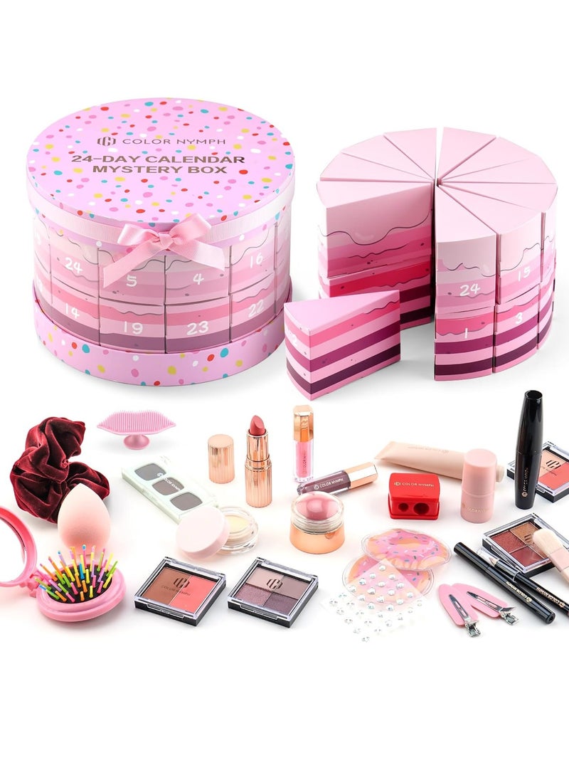 Color Nymph Makeup Advent Calendar 2024, 24 Days Advent Calendar Christmas New Year Makeup Gift Sets for Beauty Cosmetic Starter Kit For Teens Girlfriend Daughters Surprise Holiday Gift (Pink)