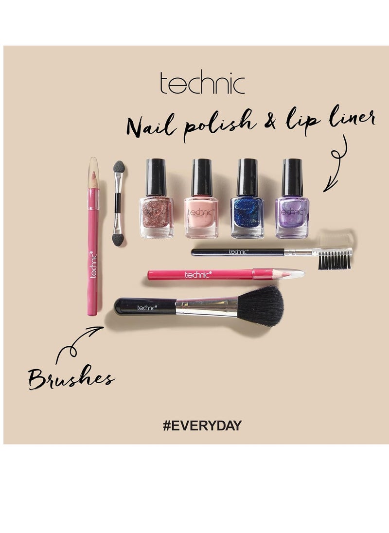 Technic 28 Pcs Carry All Full Make Up Kit In a Trunk Train Case Including Makeup Brushes, Eye Shadows, Nail Polish, Blushers, Lipsticks and More