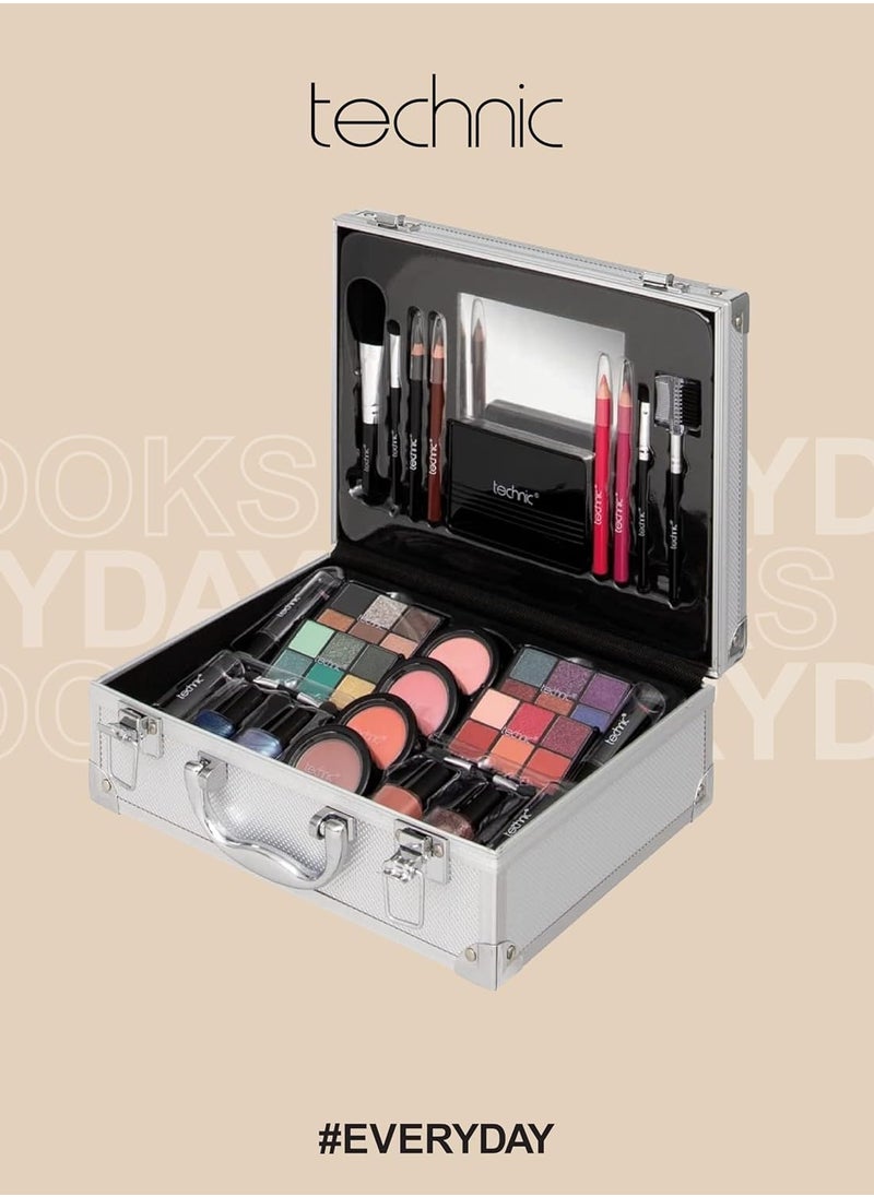 Technic 28 Pcs Carry All Full Make Up Kit In a Trunk Train Case Including Makeup Brushes, Eye Shadows, Nail Polish, Blushers, Lipsticks and More