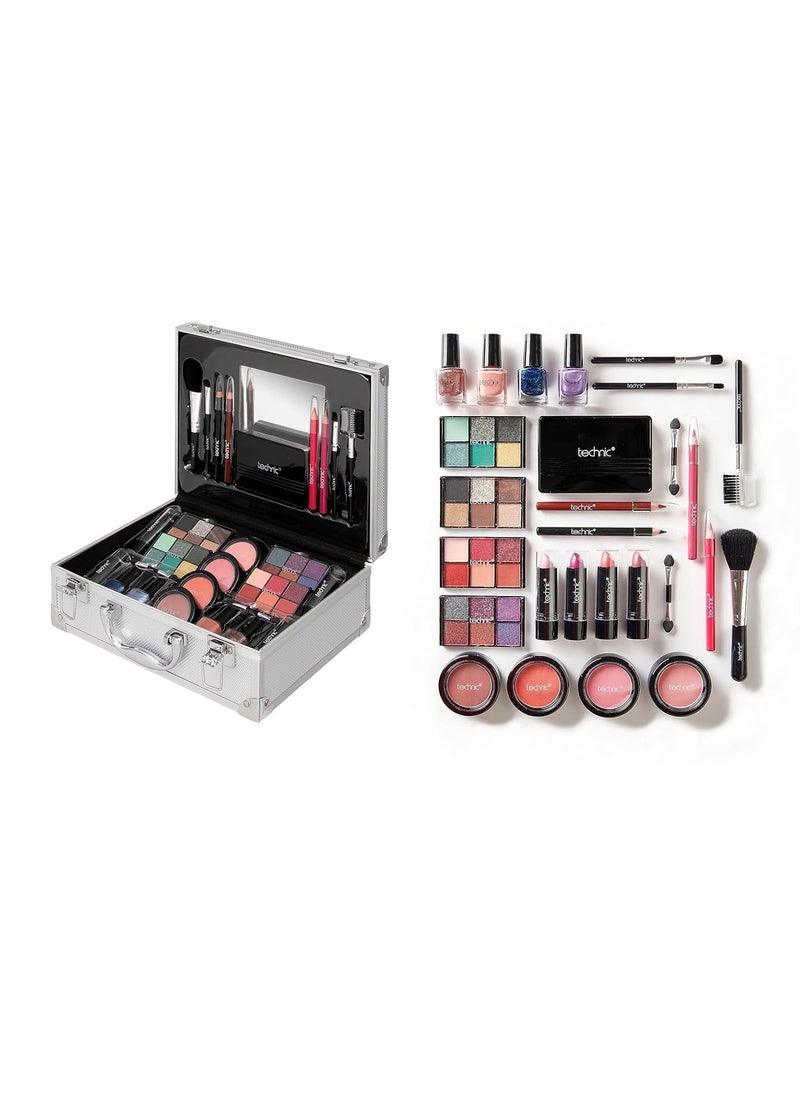 Technic 28 Pcs Carry All Full Make Up Kit In a Trunk Train Case Including Makeup Brushes, Eye Shadows, Nail Polish, Blushers, Lipsticks and More