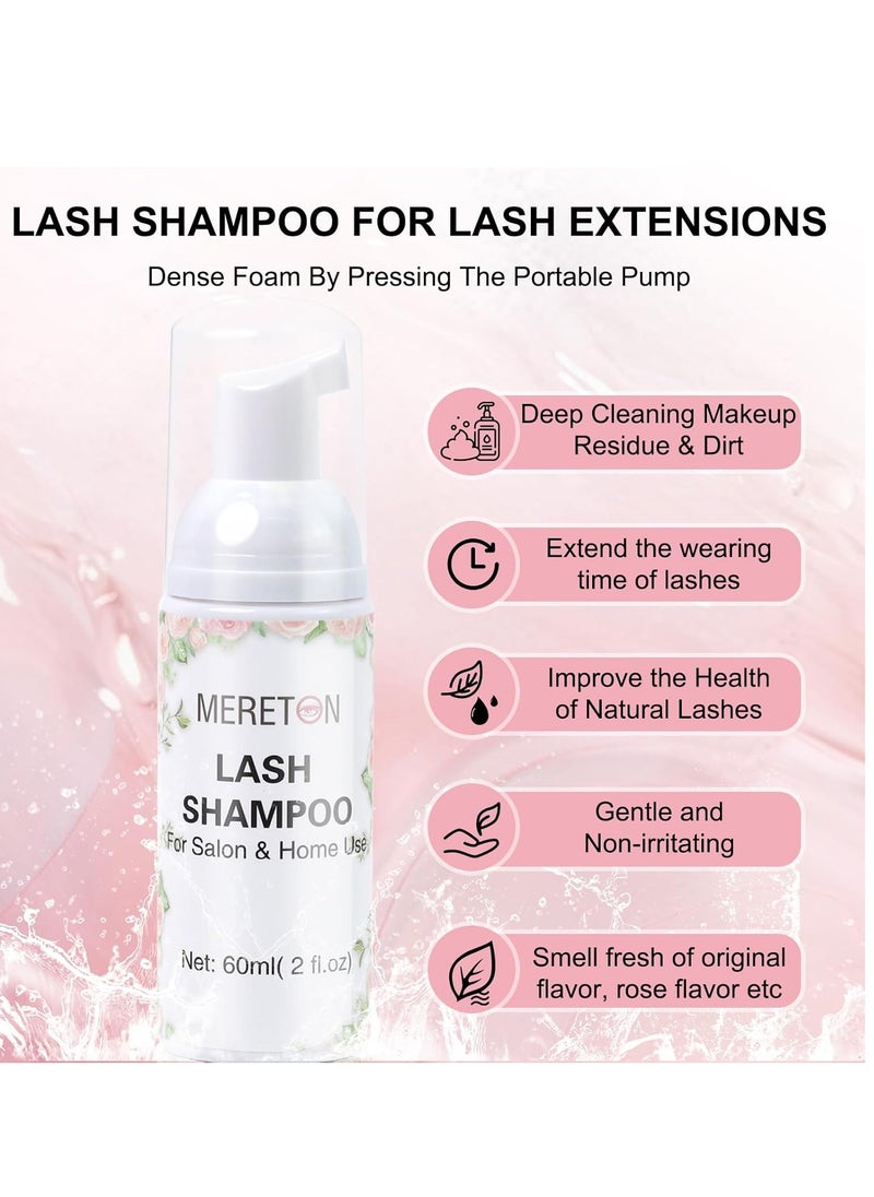 Lash Shampoo Kit 60 ml Lash Shampoo for Lash Extensions Lash Extension Cleanser 6 in 1 Eye Lash Cleansing Foam for Lash Clusters with Lash Wash, Lash Fan, Makeup Pad, Rinse Bottle, Lash Brush