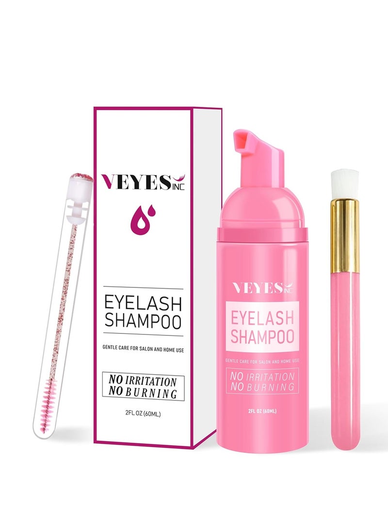 VEYES INC Lash Shampoo for Lash Extensions. Eyelash Wash for Extensions & Natural Lashes. Eyelash Extension Cleanser + Brush,Oil & Sulfate Free,60ml. Lash Supplies for Salon & Home Care