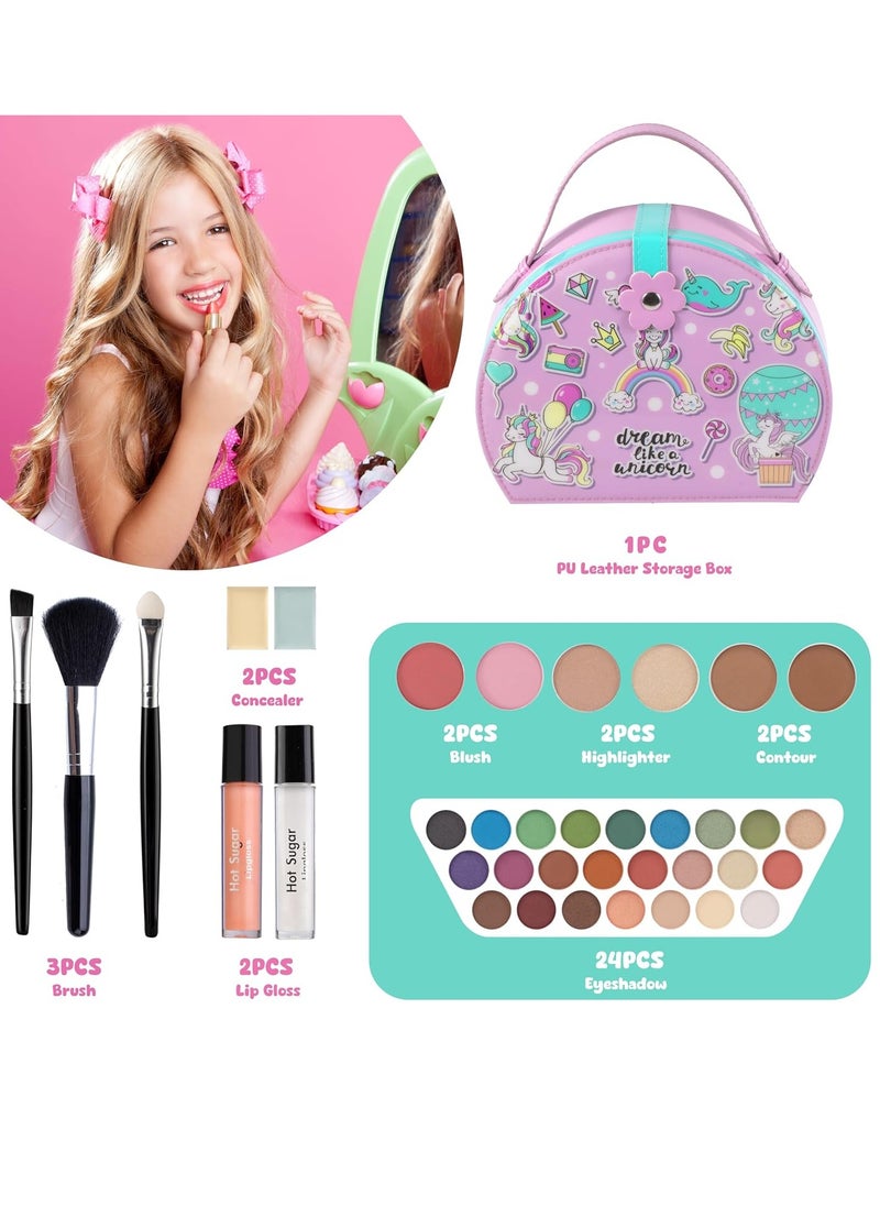 Hot Sugar Kids Makeup Kit, Girls Makeup Kit Age 4-6 7-8 10-12, Unicorn Gift for Girls Birthday Christmas (PINK)