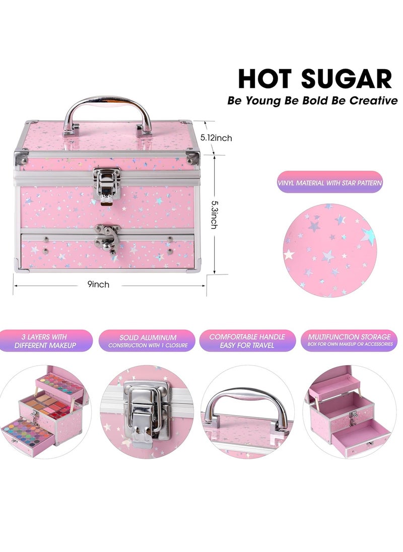 Hot Sugar Makeup Kit for Teens with Train Case, Portable Beginner Makeup Gift Set, Makeup Beauty Kit for Girls (PINK)