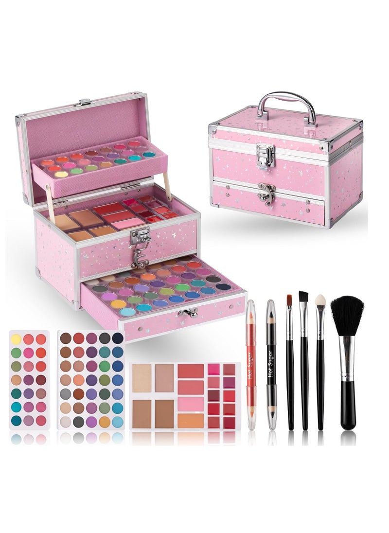 Hot Sugar Makeup Kit for Teens with Train Case, Portable Beginner Makeup Gift Set, Makeup Beauty Kit for Girls (PINK)